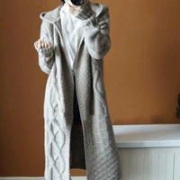 women hooded cardigan female casual warm winter jersey twist cardigans long sleeve knit v neck block open front loose sweater