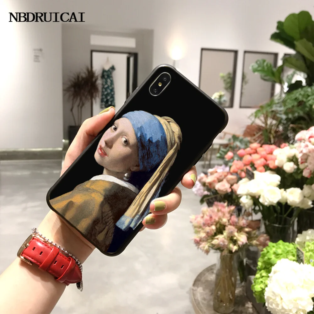 NBDRUICAI девушка с жемчугом Серьги Vermeer мягкий чехол для телефона iPhone 11 pro XS MAX 8 7 6 6S Plus