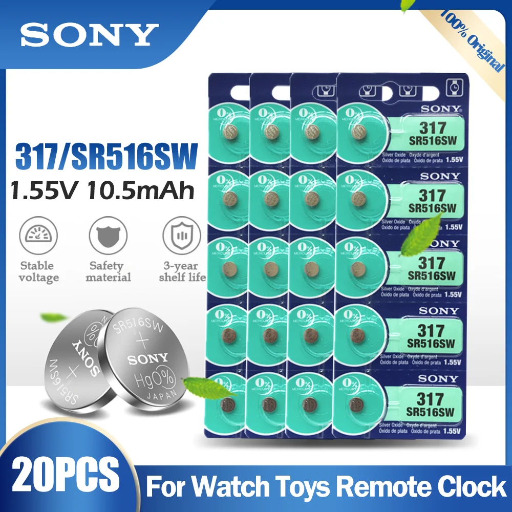 20 шт. Sony 317 SR516SW SR516 SR62 V317 D317 GP317 1 55 в Серебряный оксид батарея для часов игрушек