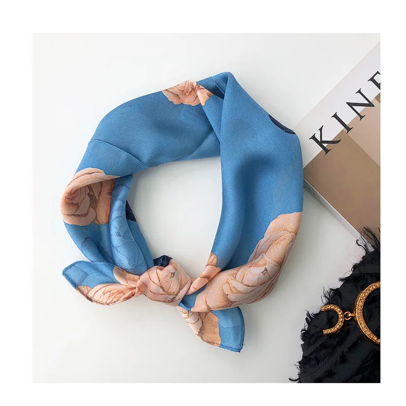 

2020 Women 100% Silk Scarf Square Neck Hair Scarves Foulard Shawls And Wraps Bandana Neckerchief Headband Hijab 53*53cm Brand