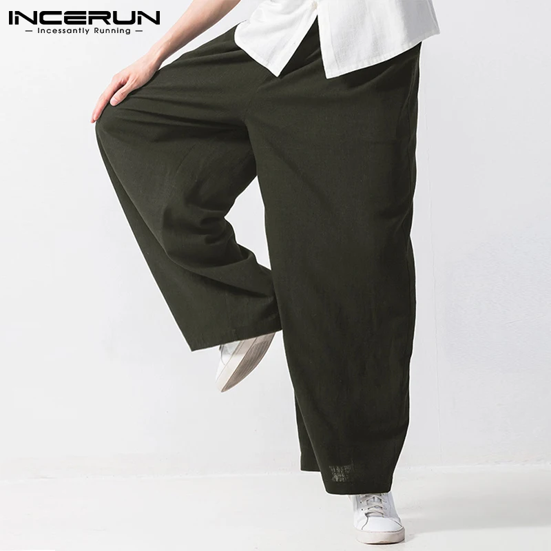

INCERUN 2021 New Men's Stylish Streetwear Trousers Hot Sale Cotton Fashionable Solid Comfortable Straight Wide-leg Pants S-5XL