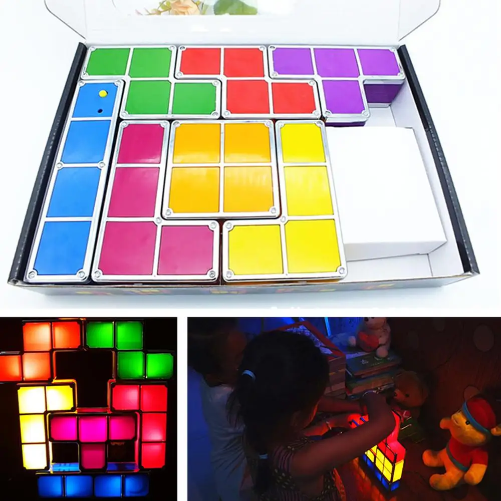DIY Tetris Puzzle Light Stackable LED Desk Lamp Constructible Block Night 3D Retro Game Tower Baby Colorful Brick Toy | Освещение