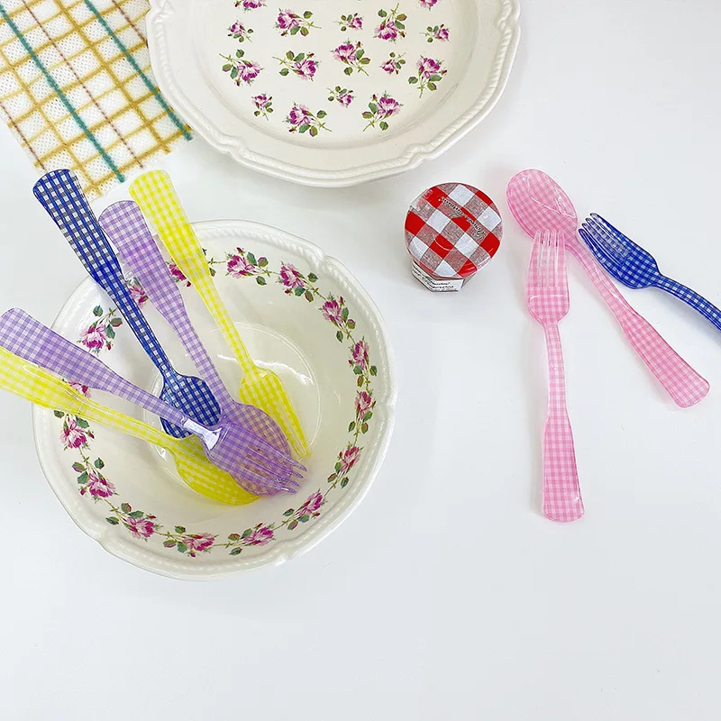 Ретро плед десертная ложка и вилка чай кофе смешивания пластиковые цветы дизайн
