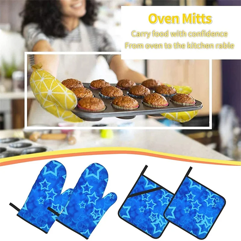 

Oven glove and pot holder set heat-resistant 4-piece set, kitchen utensils non-slip insulating gloves for baking and cooking