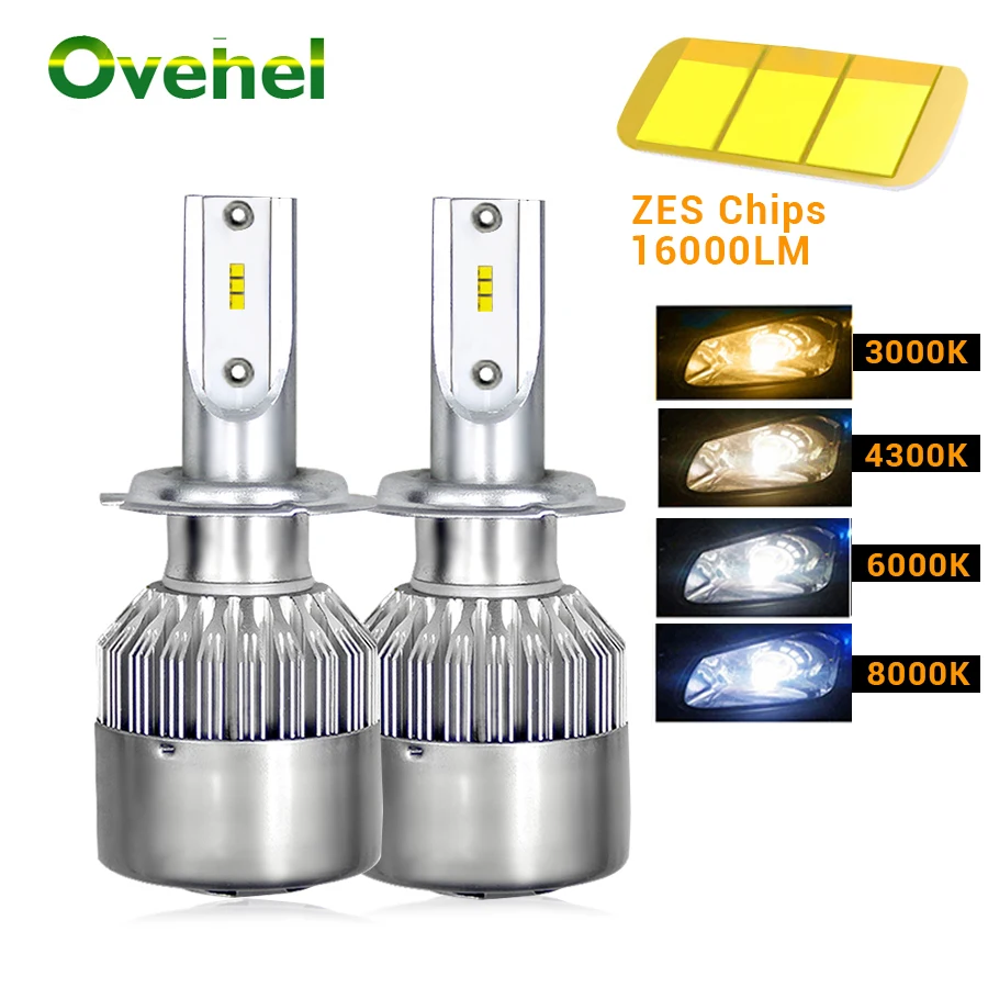Ovehel ZES 16000LM LED Headlight LED H7 H4 Car Light Bulbs H1 H11 H3 9005 9006 HB4 12V 3000K 4300K 6000K Fog Auto Lamp C6