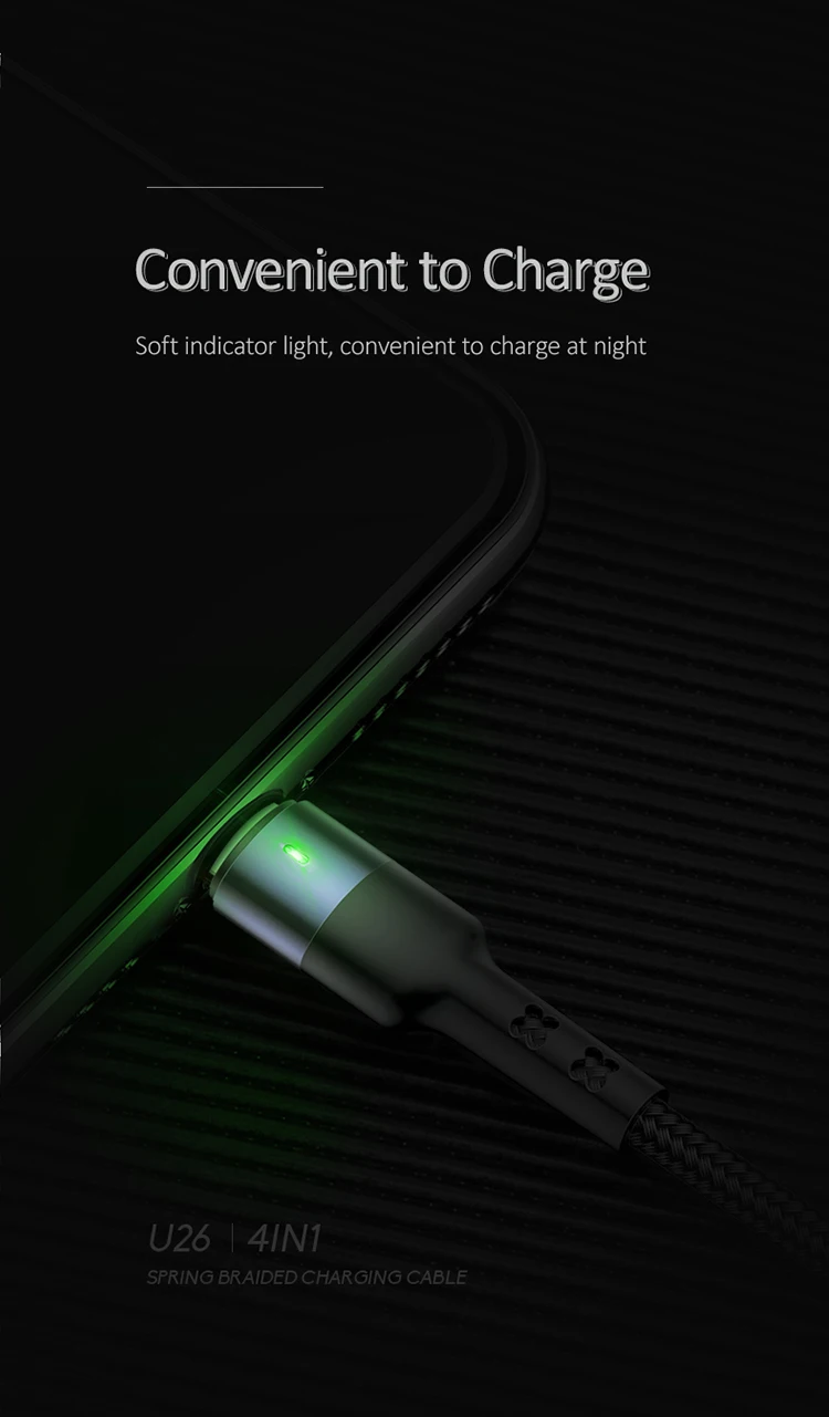 USAMS 4 в 1 мульти usb Кабель зарядного устройства для iPhone xs samsung huawei xiaomi линия зарядки для lightning micro usb type c кабель led