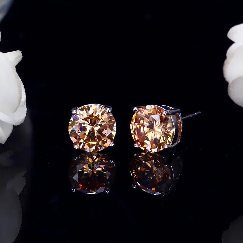 Champagne Earrings Круглый Мистический Огонь кристалл клипсы с камнем Серьги для женщин мужчин 925 Серебряный Цвет Радуга синий зеленый циркониевый Двойные серьги свадьба - Окраска металла: Champagne Earrings