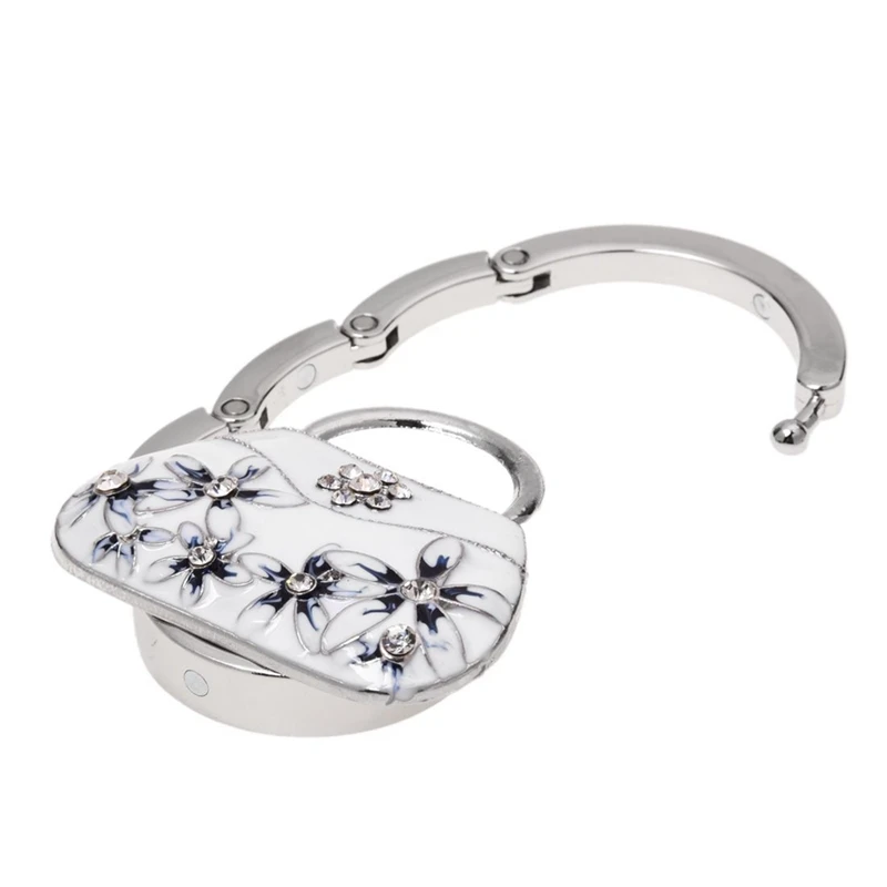 

Rhinestone Inlaid Flower Detail White Handbag Style Folding Purse Hanger & Bag Hook Bag Holder Foldable Hook (Gray)