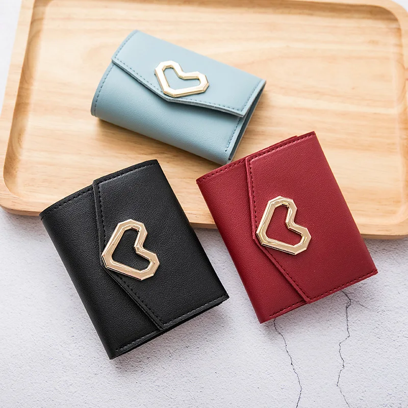 

Short wallet Female Multi-card Pocket Wallet Solid Color Simple Three-fold Wallet Card Bag PU Korean Version Ladies Coin Purse