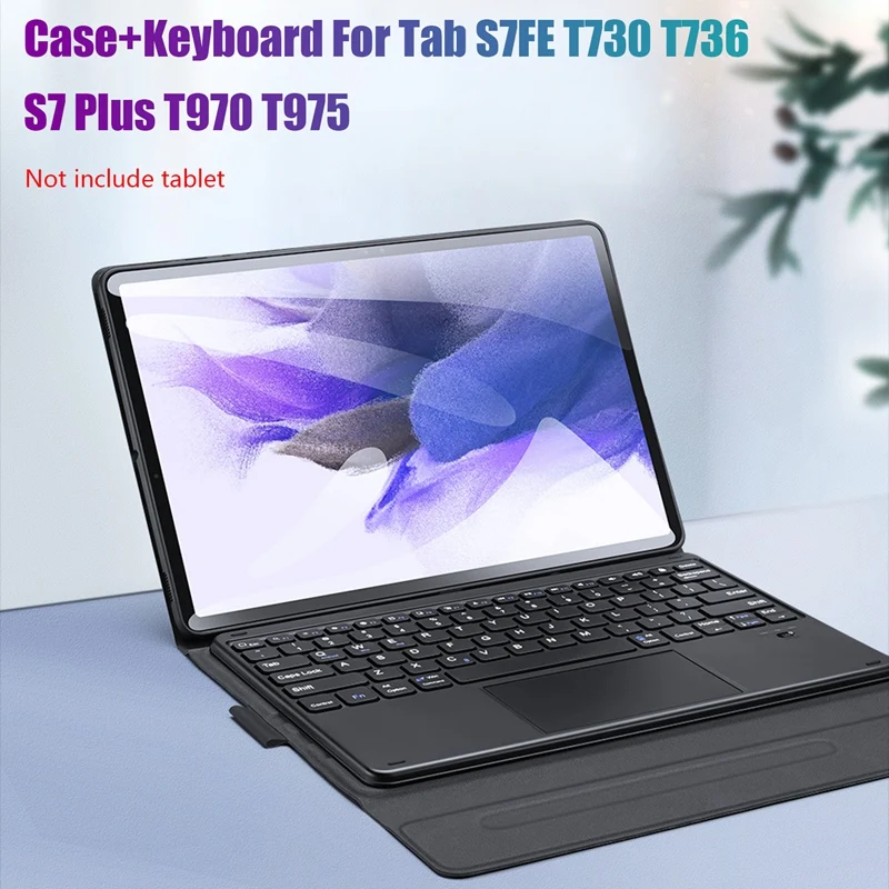 

NEW-PU Case+Keyboard for Samsung Tab S7FE T730/T736/ S7 Plus T970/T975 12.4 Inch Tablet Case BT5.0 Keyboard with Touchpad
