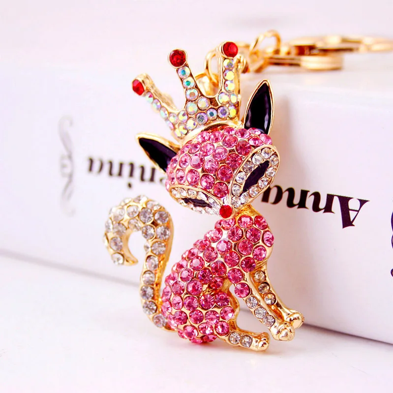 Rhinestone-Crystal Animal Fox Keychain Key Rings Luxury Crown Sex Chain | Chains
