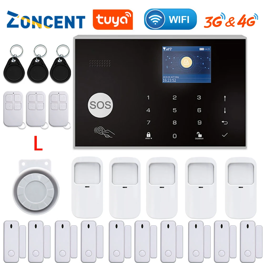 ZONCENT G34 Alarm Home Security System 3G 4G Version TUYA Wifi Apps Control Smart Life Compatible With Alexa Google Assistance