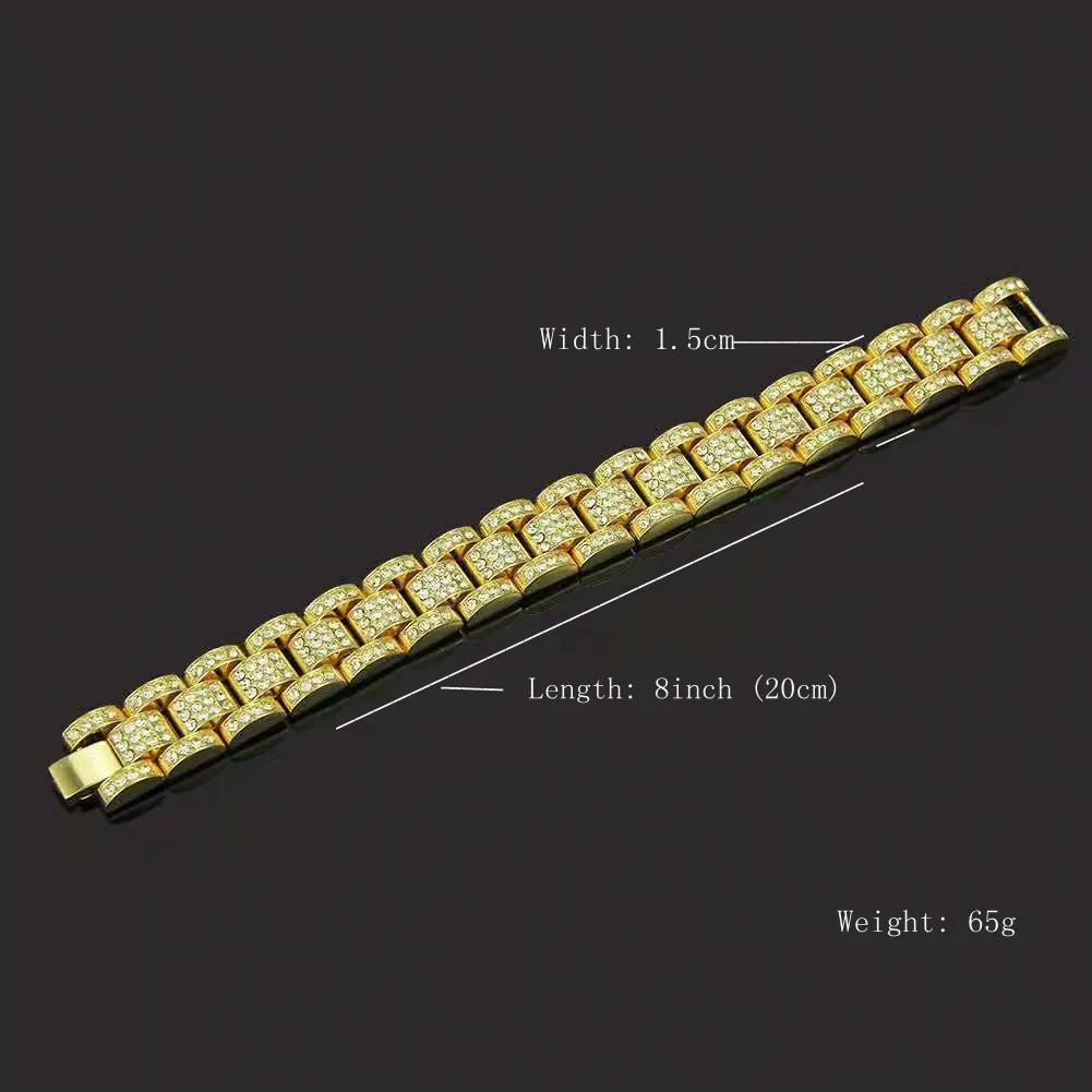 

New Fashion Charm Bracelet for Men Iced Out Watch + Bracelet Link Chain Big Gold Bracelet Bangle Mens Watch Hip Hop Jewelry Set