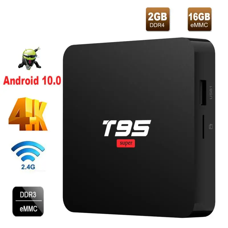 ТВ приставка T95 Super Android 10 0 с четырехъядерным процессором Allwinner H3 2 ГБ 16 4 ГГц Wi Fi 4K