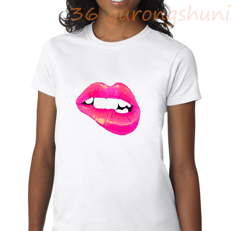 Красные белая футболки женские с губами летний топ разноцветная Сексуальная