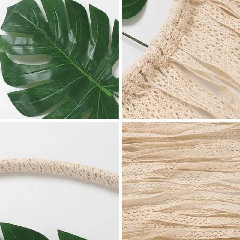 

Green Leaves Lace Dreamnets Handmade Cotton Woven Wall Hanging Tapestry Wedding Home Decor Craft Photo Props
