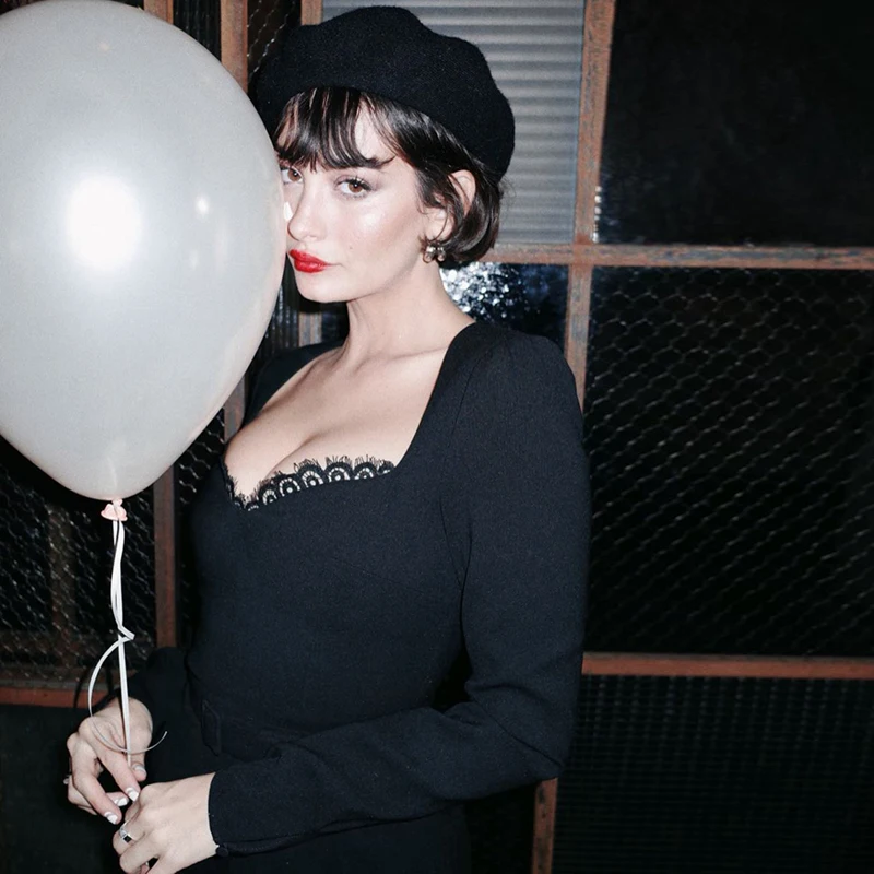 Женское винтажное вечернее платье INDRESSME Элегантное Черное Кружевное Платье До