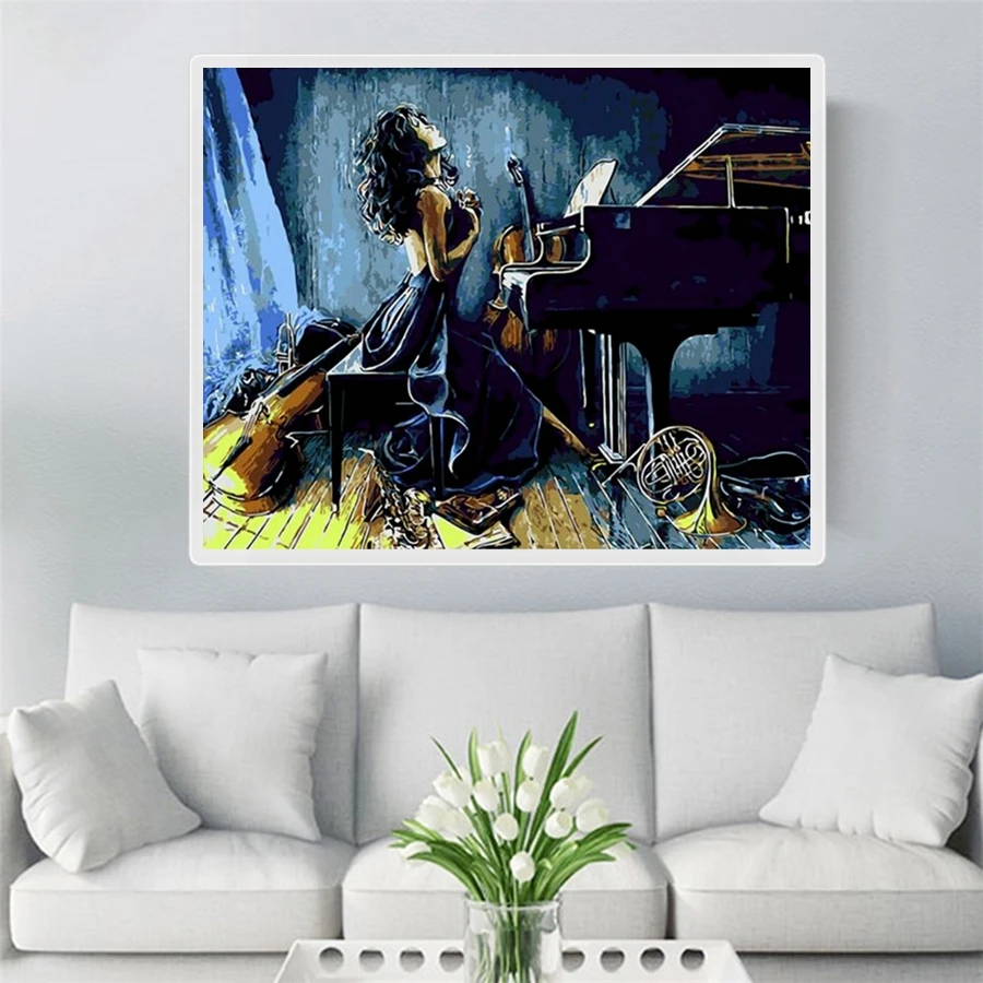 5D Diamond Painting Full Drill &quotGirls Playing the Piano" Mosaic Sale Round Rhinestones Pictures Embroidery Icons | Дом и сад