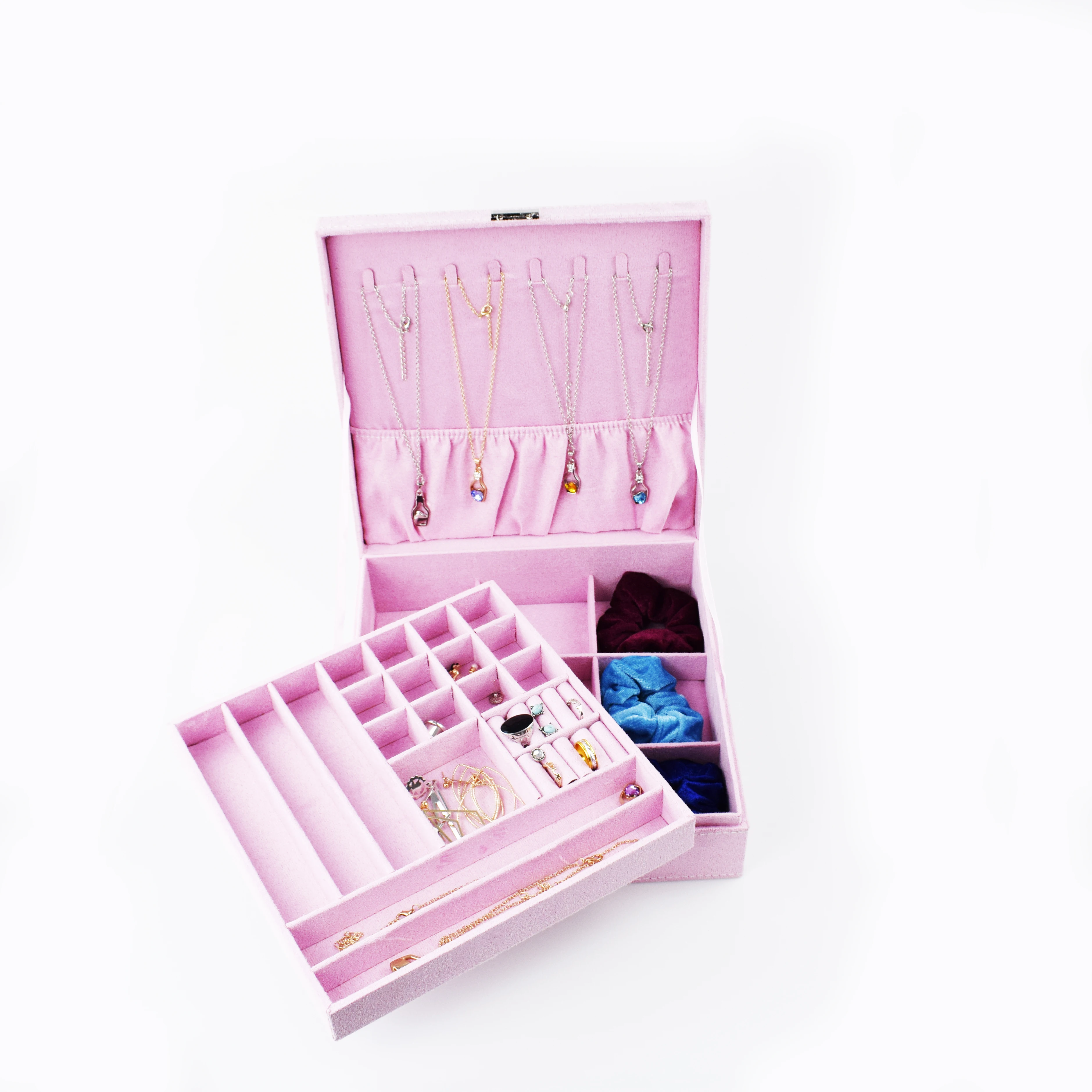 Розовый двухслойный ящик для ювелирных изделий органайзер дисплей чехол