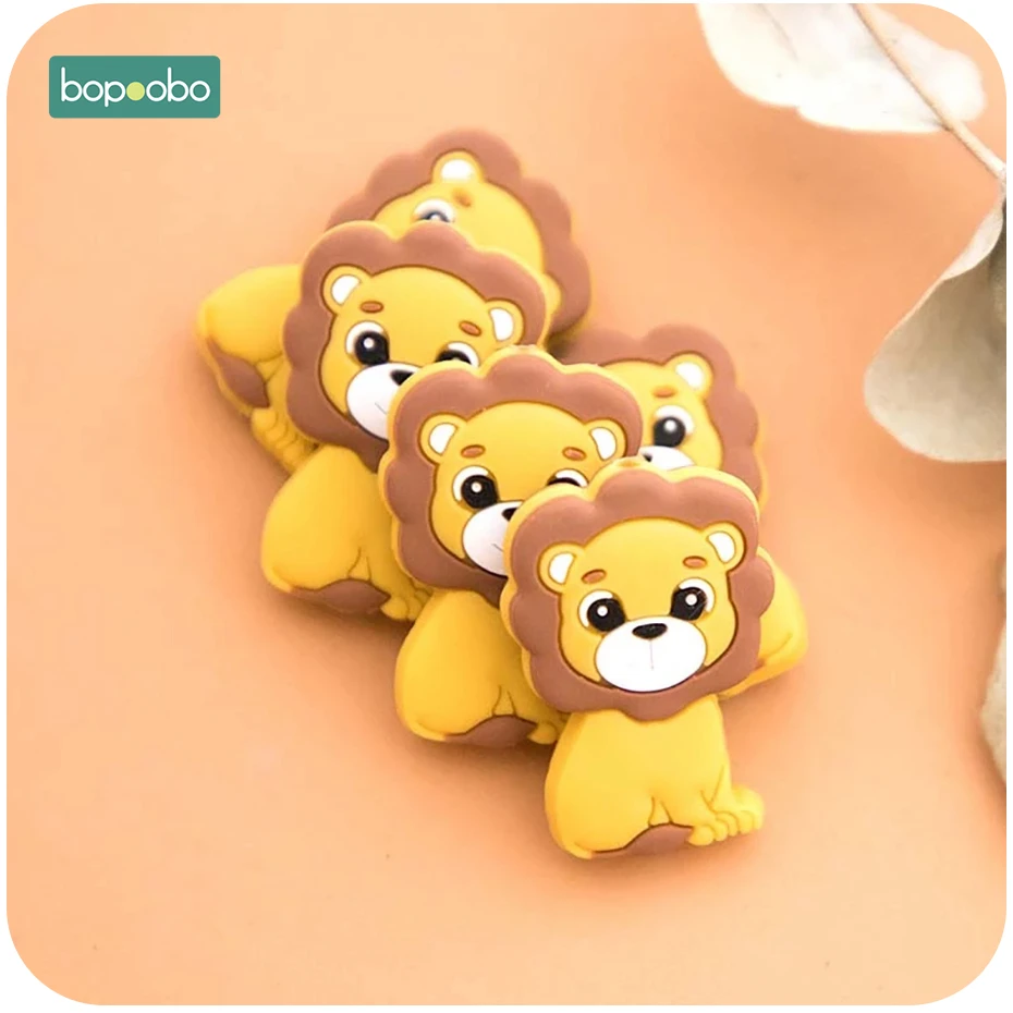 Bopoobo 3 шт. Силиконовые Прорезыватели для еды силиконовые мини бусины в форме льва Bpa Бесплатно Детские Прорезыватели Для DIY Соска-подвеска грызуны бусины