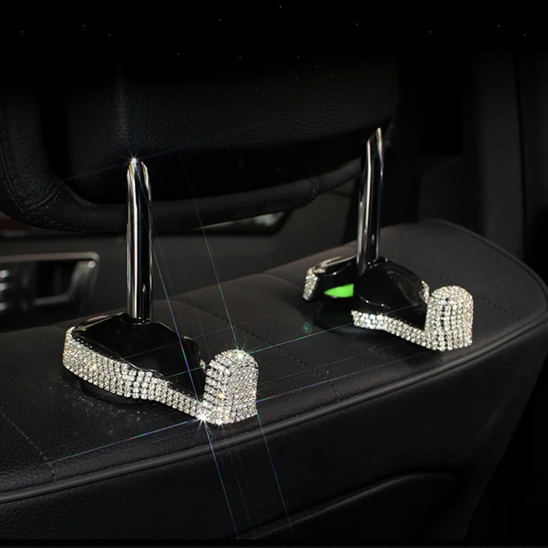 

1 Pair Crystal Rhinestone Car Seat Back Hooks Holder For Bag Purse Hangers Auto Storage Hooks Holder Car Styling Accessories