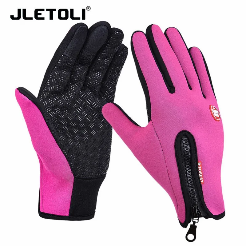 JLETOLI тепловые зимние велосипедные перчатки, гоночные перчатки Mototcycle, перчатки s m tb, перчатки на весь палец, велосипедные Гелевые перчатки s m en, женские s m l xl - Цвет: Rose Red