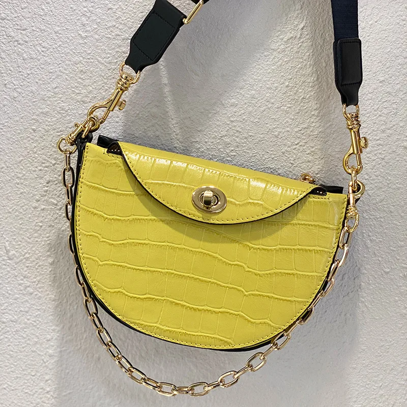 

2021 New Fashion All-match Handbag Ladies Leather Shoulder Messenger Solid Color Stone Pattern Casual Cowhide Bag Sac Luxe Femme