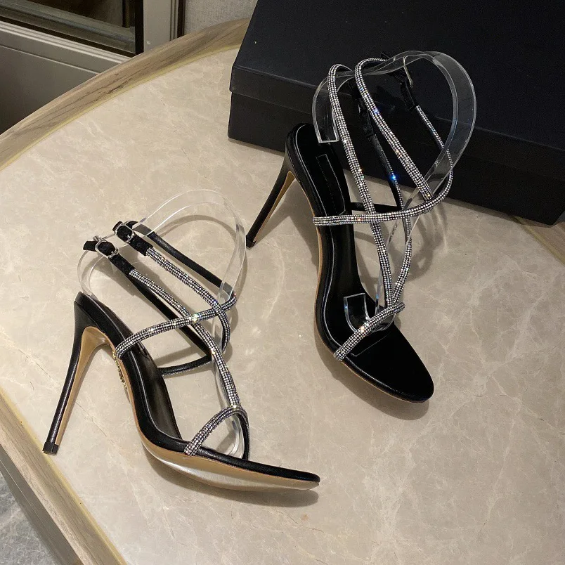 

Prowow New Spring Summer Luxury Brand Sandals Open Toe Crystal Thin HIgh Heel Sandals Shoes Women