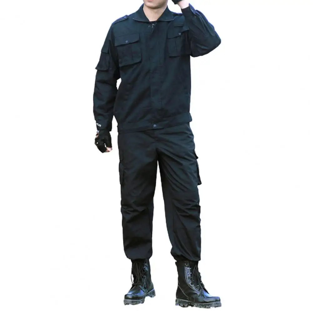 

Multi Pockets Men Suit Long Sleeve Turn Down Collar Zipper Jacket Coat + Cargo Pants Trousers Set Male Work Outfit Uniform Set