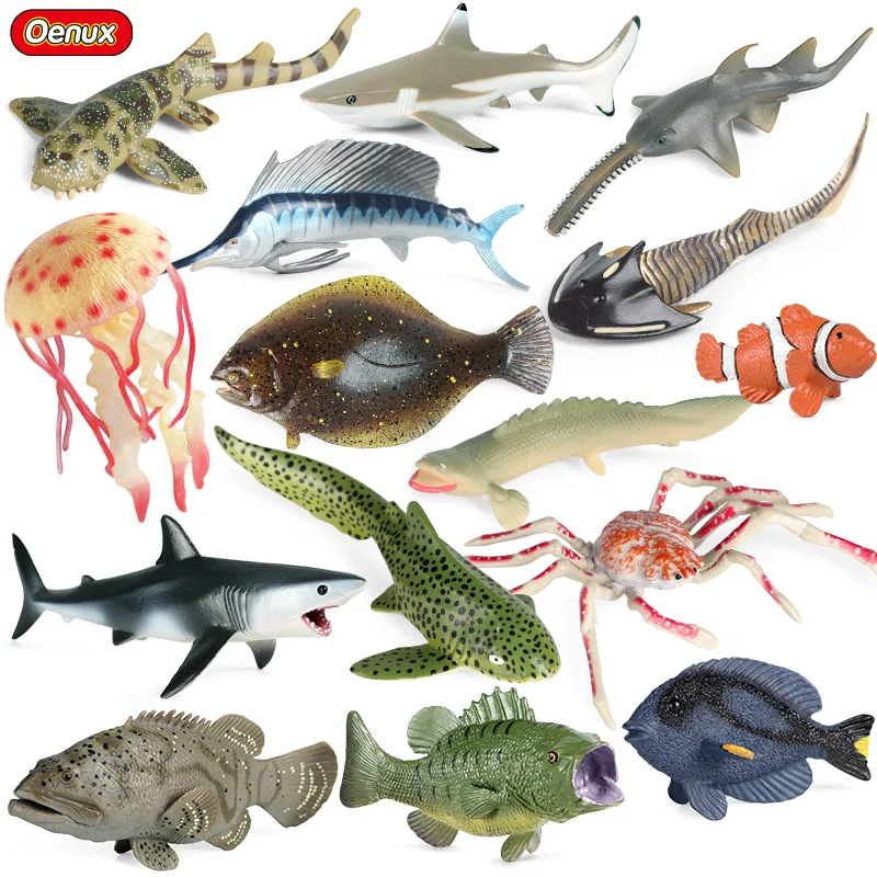 

Oenux Emulational PVC Ocean Marine Model Jelly Fish Shark Turtle Action Figures Sea Life Animal Educational Toy Xmas Party Gifts