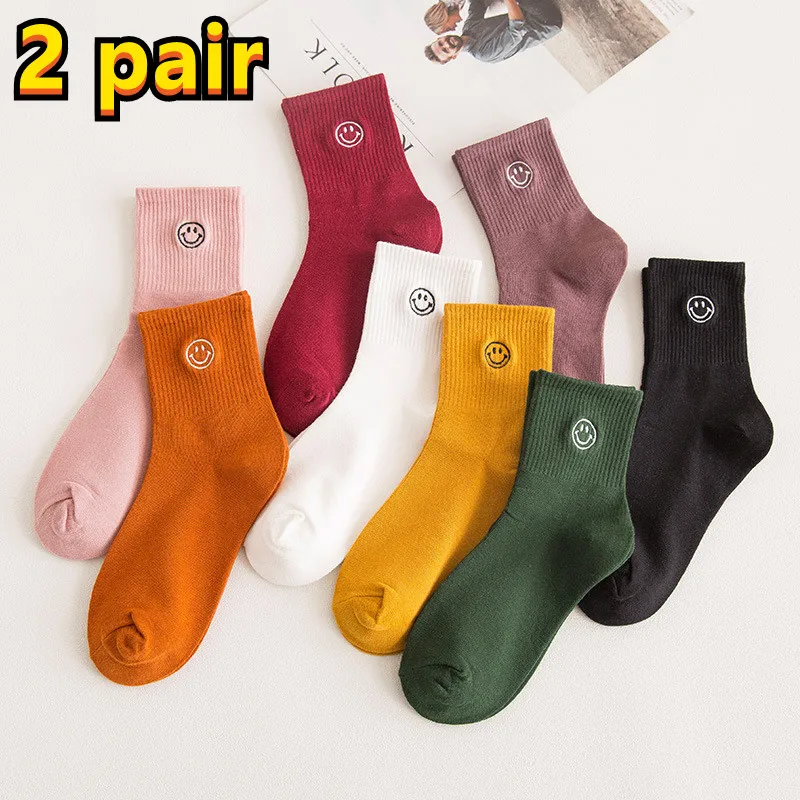 

2pair/set Autumn cotton socks Women socks Cartoon smiley face socks Harajuku kawaii cute socks White lolita socks Children sock