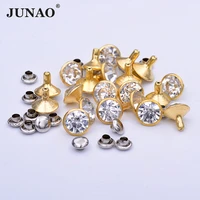 junao 10mm gold color rhinestones rivets metal brass spikes studs punk decorative rivet for leather clothes shoes 100pcs