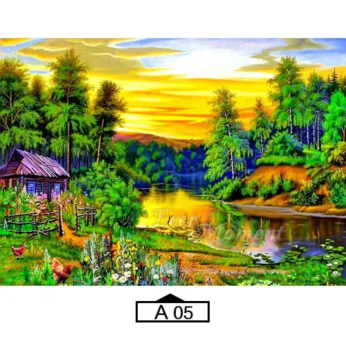 A05 Алмазная картина Ever Moment, пейзаж, дом, река, Полная площадь, стразы, 5D, сделай сам, алмазная вышивка ASF1807 - Цвет: A05