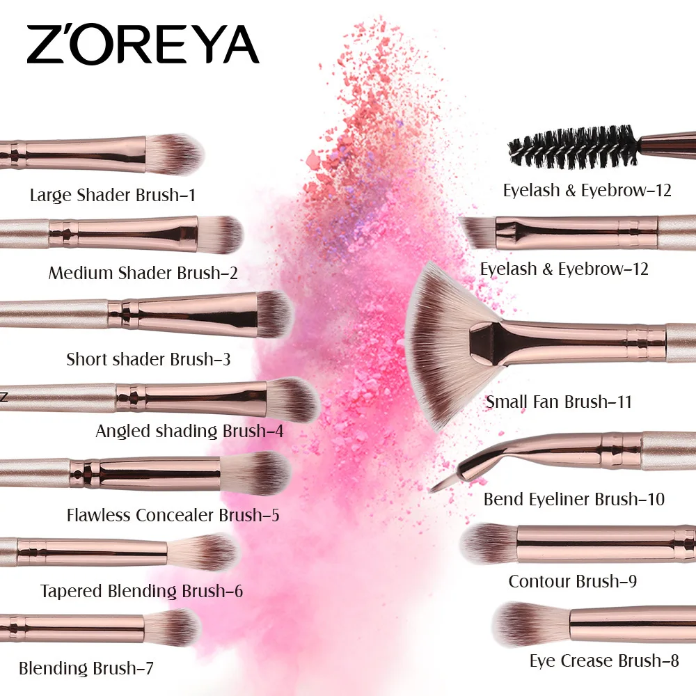 Hot Selling Zoreya 12 PCs Gift Makeup Brush Set Artificial Fiber Eyeshadow Cosmetic for Women ZS125 | Красота и здоровье