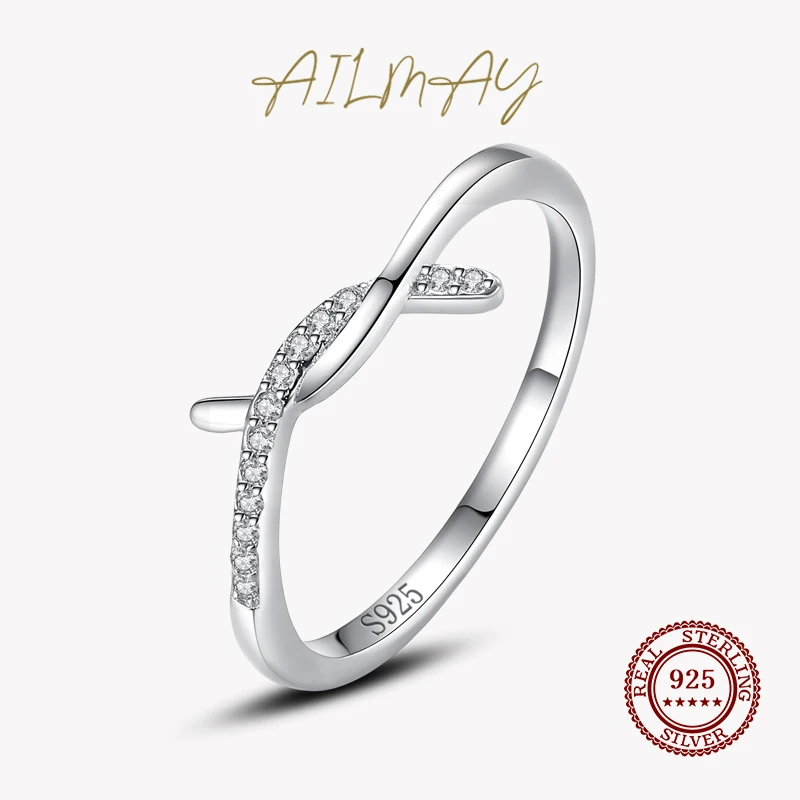 

Ailmay 100% Real 925 Sterling Silver Line Clear CZ Finger Rings Geometric Line Rings For Women Classic Wedding Statement Jewelry