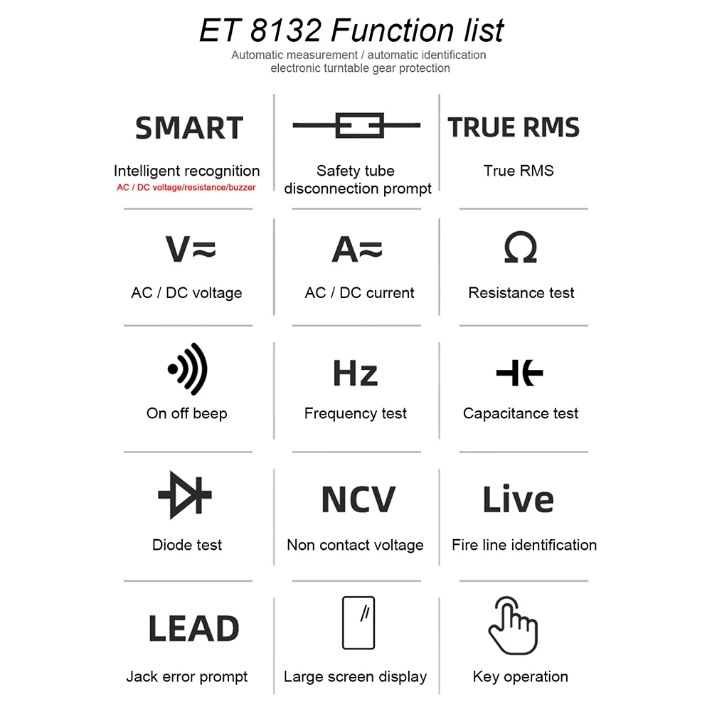 

ET8132 Intelligent High Accuracy Digital Multimeter AC Voltage Current Resistance Frequency Capacitance Meter Soft Multimeter