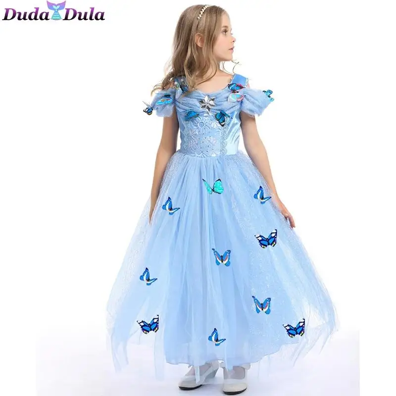 Девушки платье принцессы для Золушки 3D butterfly Fille детская одежда костюм девочек