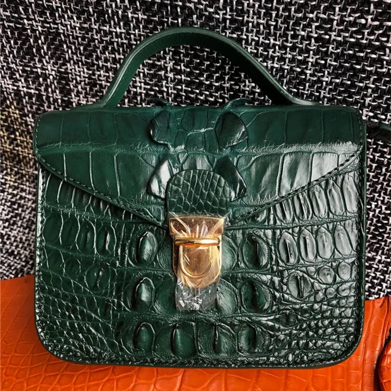 Сумка мессенджер из натуральной кожи крокодила Женская мини сумка черного цвета