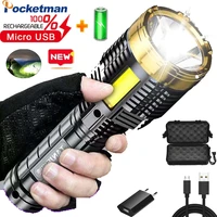 portable led flashlight waterproof torch lanterna usb rechargeable fishing camping lamp with sidelight built in battery led lamp
