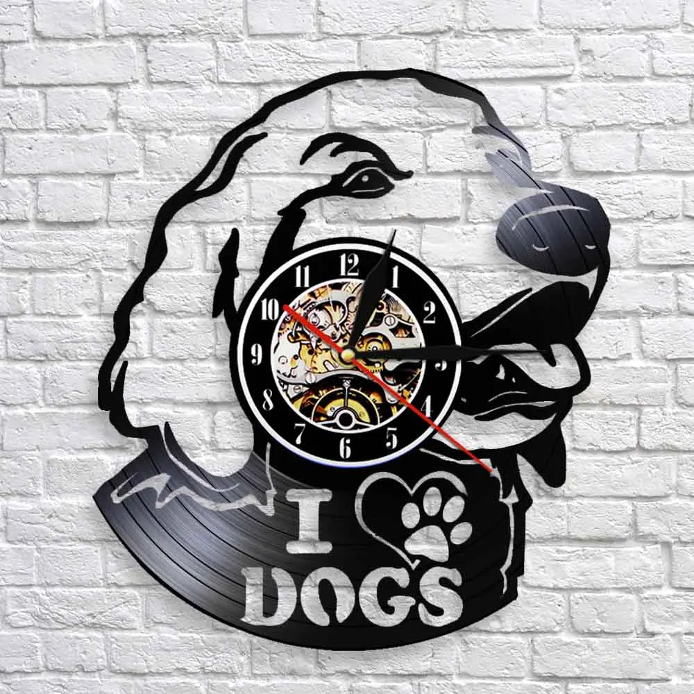 Настенные часы с виниловой пластиной и надписью I Love Dogs|Настенные часы| |