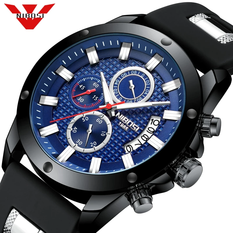 Мужские кварцевые часы с хронографом силиконовым ремешком|Кварцевые мужские