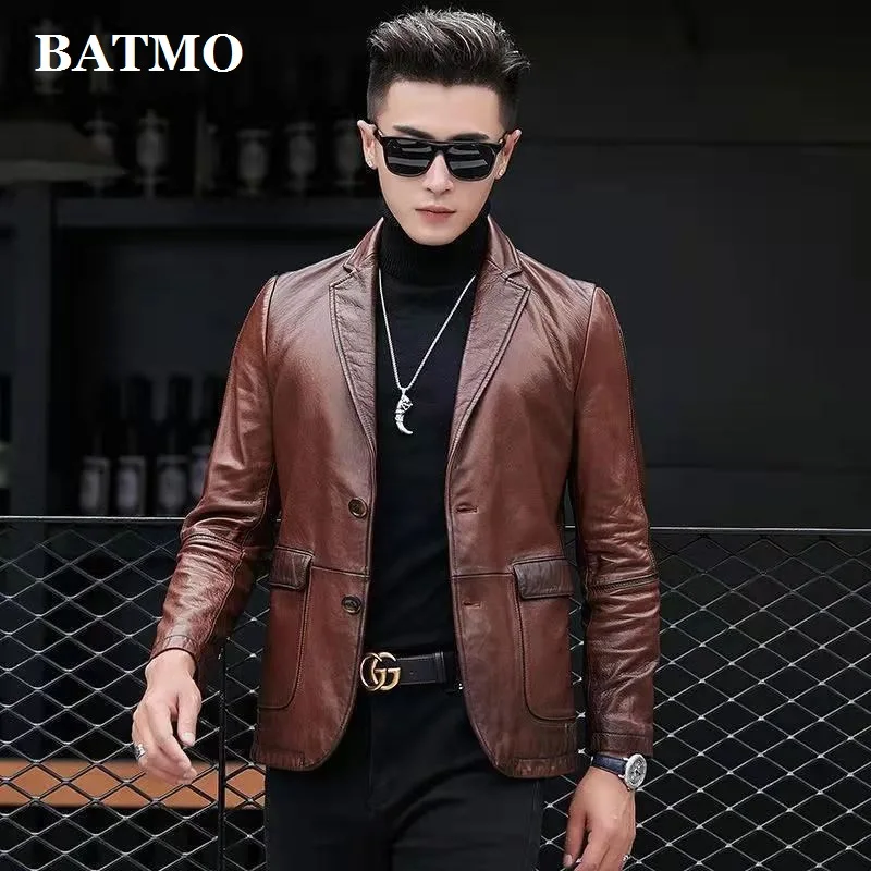 

Batmo 2022 new arrival spring high quality sheepskin real leather jackets men,slim leather blazer men size M-4XL PDD37