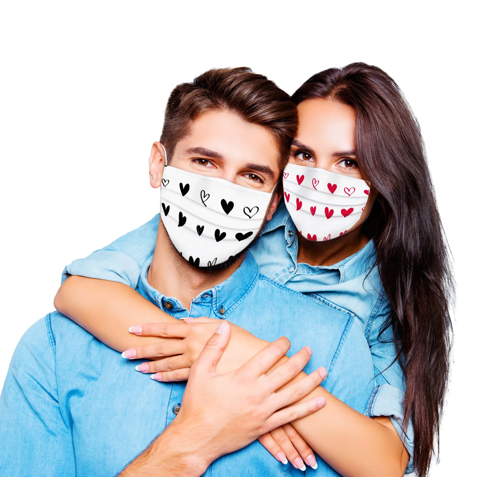 

50PC Adult's Face-Mask Valentine's Days Disposable 3Ply Earhook Heart Print Non-Woven Mascarillas Anti-Dust Mask Masque