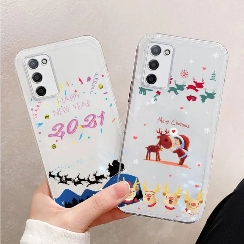 

Christmas new Year happy Cartoon Phone Case For Xiaomi Mi 11 Ultra Lite 10 Redmi Note 9 8 7 9a K30S K40 Pro Transparent Coque