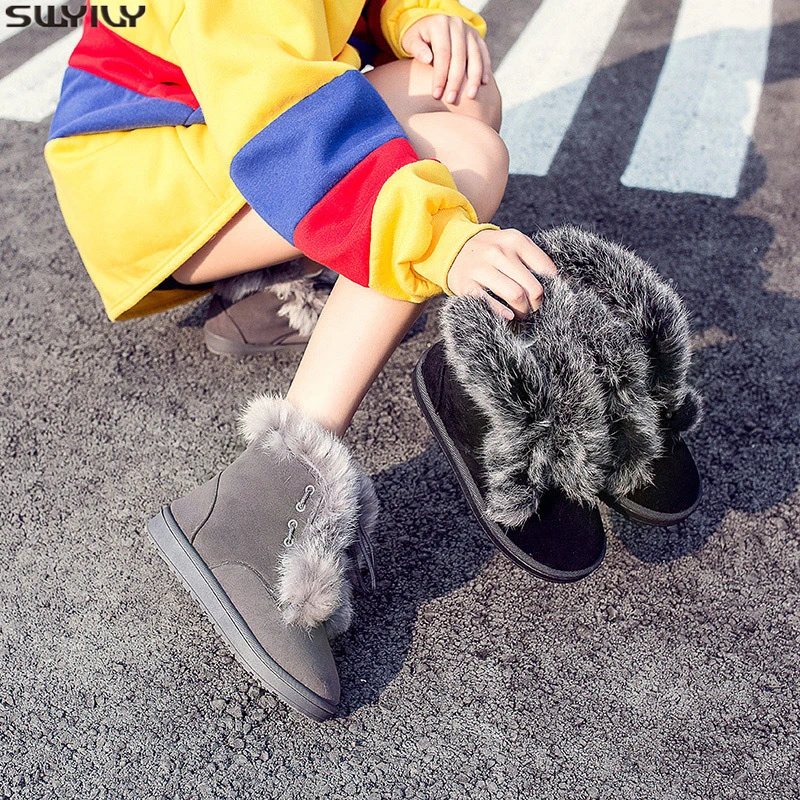 SWYIVY/теплые ботиночки из флока с коротким плюшем Женские зимние ботинки Модная