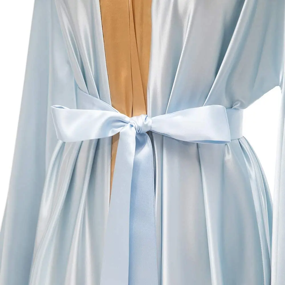 Long Bridal Robes Shiny Silk Satin Bridesmaid Wedding Bachelorette Party Nightgown Bathrobe