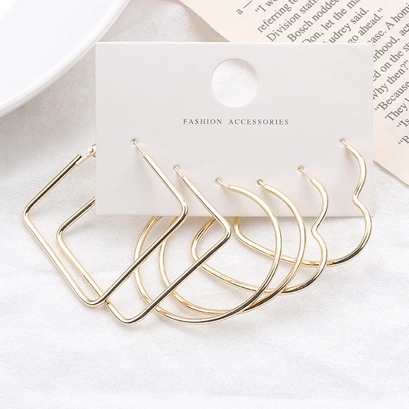

Big Circle Hoop Earrings Set Punk Gothic Gold Color Women's Earrings Vintage Steampunk Ear Clip Loop Ear Rings Jewelry Charm
