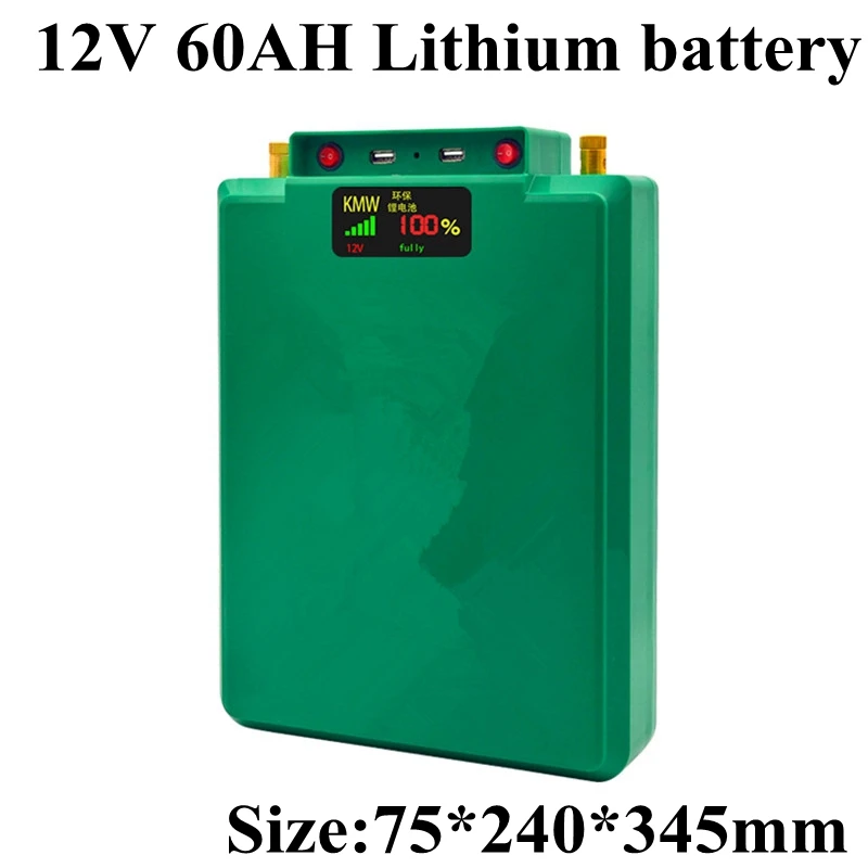 12V 60AH литий ионная литиевая батарея с USB ручкой дисплей напряжения для цифровой