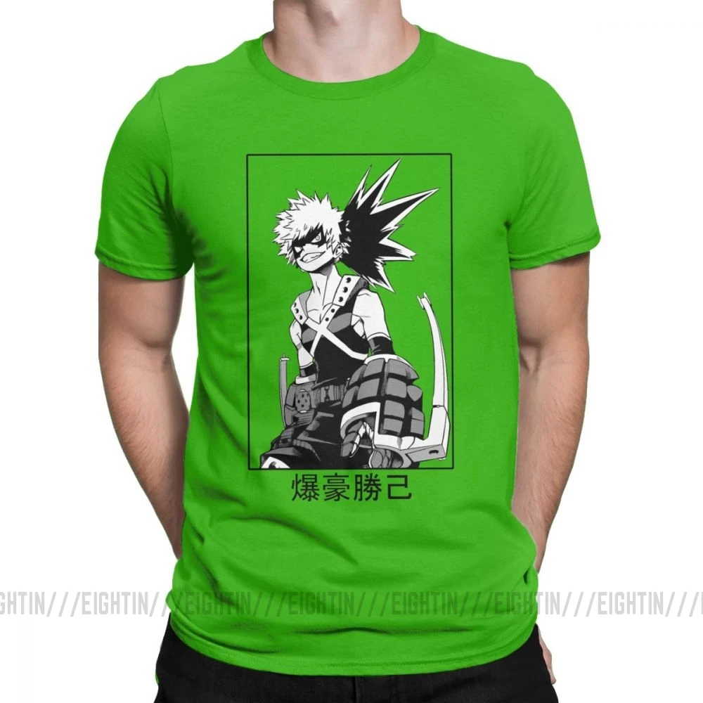 Мужская футболка с надписью «Katsuki Bakugo», футболка с надписью «My Hero Academy», новинка, топы с короткими рукавами и круглым вырезом, хлопковые футболки размера плюс - Цвет: Зеленый