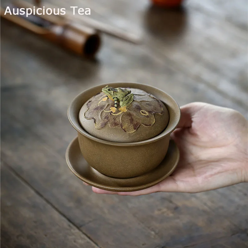 

170 мл Yixing знаменитый бутик ручной работы сырая руда фиолетовая глина покрытая чаша лягушка пение чайный набор кунг-фу чайная церемония посу...